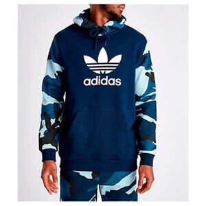Adidas Men's Blue Originals Army Camouflage Long Sleeves Pullover Hoodie Size XL